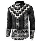 Black Taniko Aotearoa Button Sweatshirt Niho Taniwha Mix Poutama LT14