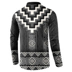 Black Taniko Aotearoa Button Sweatshirt Niho Taniwha Mix Poutama LT14