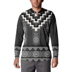 Black Taniko Aotearoa Button Sweatshirt Niho Taniwha Mix Poutama LT14
