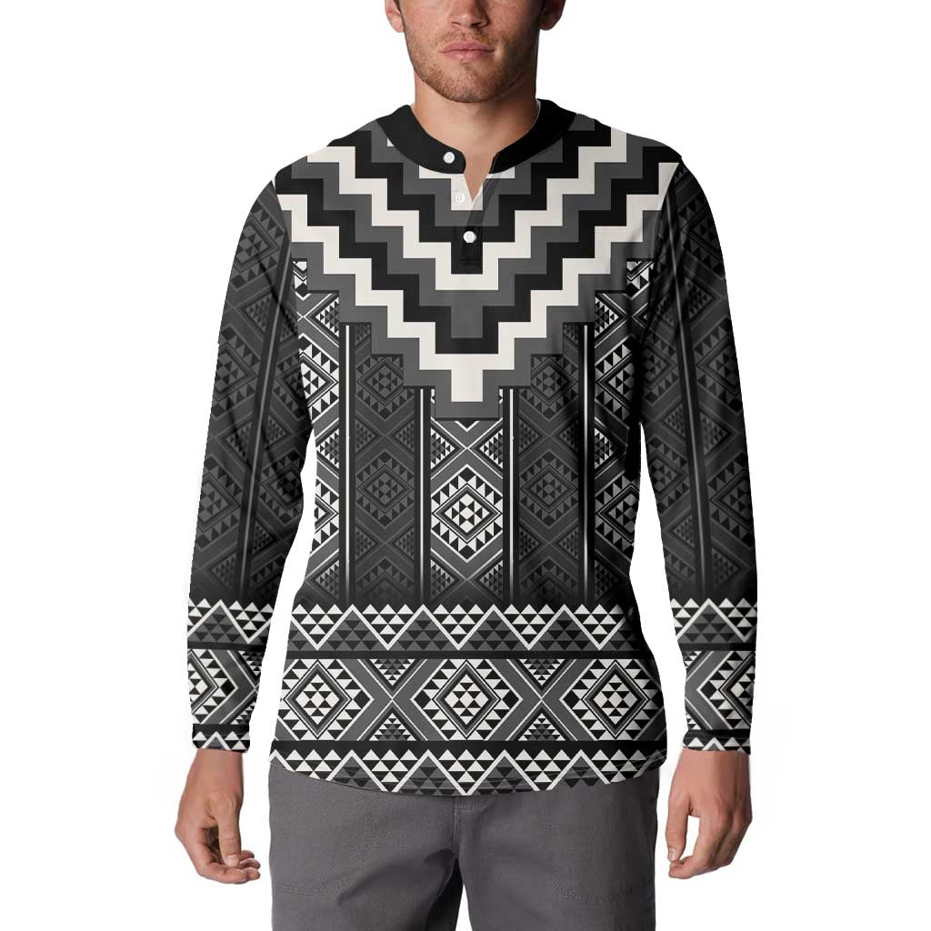 Black Taniko Aotearoa Button Sweatshirt Niho Taniwha Mix Poutama LT14