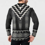 Black Taniko Aotearoa Button Sweatshirt Niho Taniwha Mix Poutama LT14