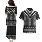 Black Taniko Aotearoa Couples Matching Puletasi and Hawaiian Shirt Niho Taniwha Mix Poutama LT14