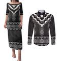 Black Taniko Aotearoa Couples Matching Puletasi and Long Sleeve Button Shirt Niho Taniwha Mix Poutama LT14