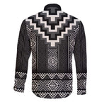 Black Taniko Aotearoa Family Matching Off The Shoulder Long Sleeve Dress and Hawaiian Shirt Niho Taniwha Mix Poutama LT14