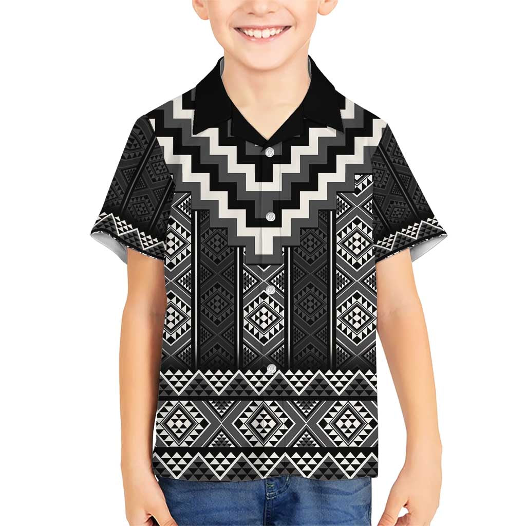 Black Taniko Aotearoa Kid Hawaiian Shirt Niho Taniwha Mix Poutama LT14