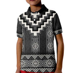 Black Taniko Aotearoa Kid Polo Shirt Niho Taniwha Mix Poutama LT14