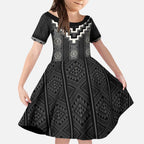 Black Taniko Aotearoa Kid Short Sleeve Dress Niho Taniwha Mix Poutama LT14