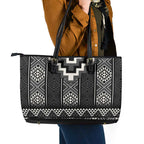 Black Taniko Aotearoa Leather Tote Bag Niho Taniwha Mix Poutama LT14