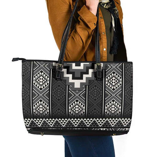 Black Taniko Aotearoa Leather Tote Bag Niho Taniwha Mix Poutama LT14