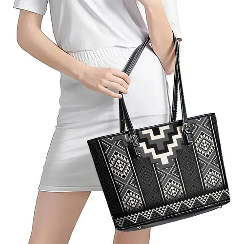 Black Taniko Aotearoa Leather Tote Bag Niho Taniwha Mix Poutama LT14