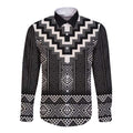 Black Taniko Aotearoa Long Sleeve Button Shirt Niho Taniwha Mix Poutama LT14