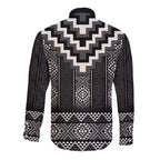Black Taniko Aotearoa Long Sleeve Button Shirt Niho Taniwha Mix Poutama LT14