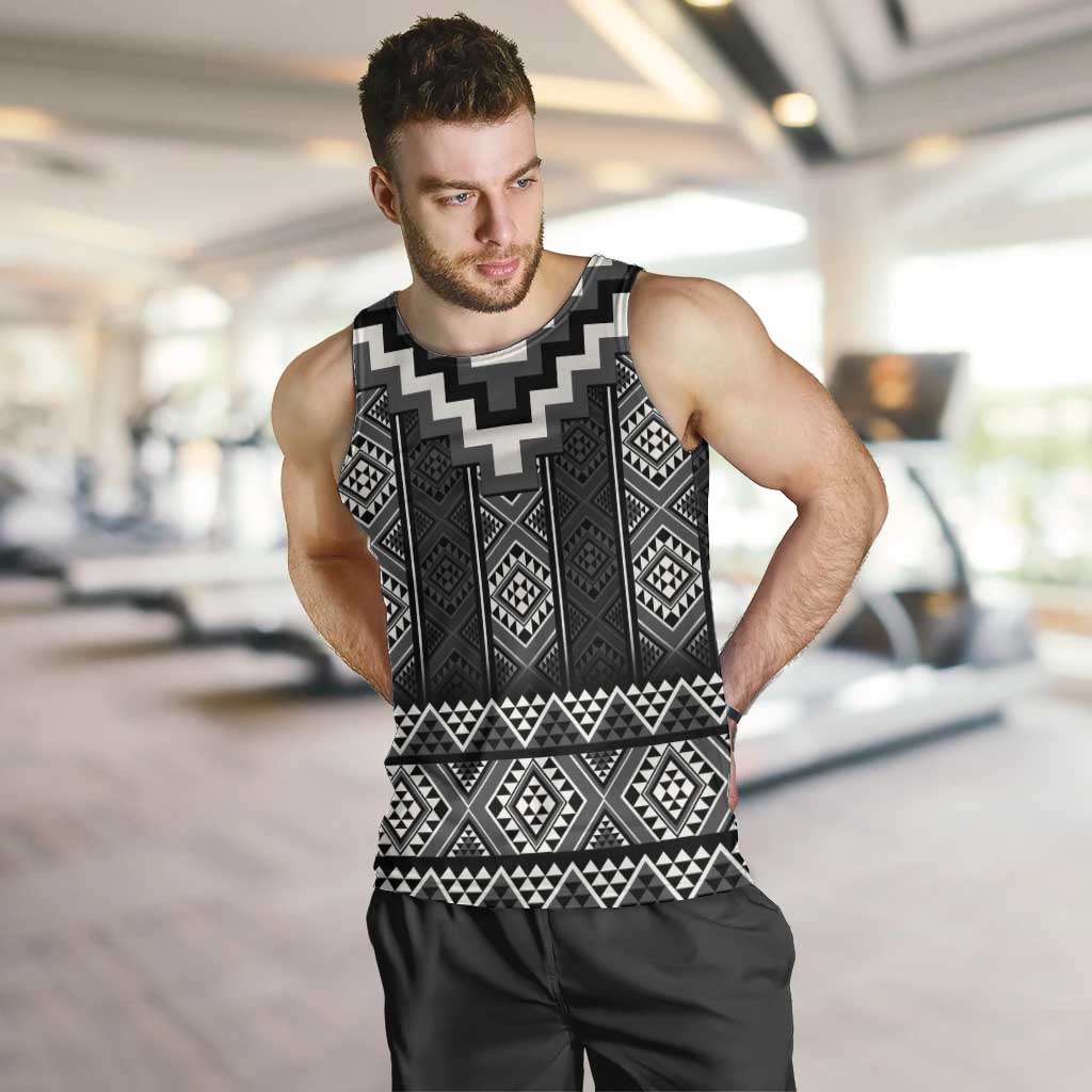 Black Taniko Aotearoa Men Tank Top Niho Taniwha Mix Poutama LT14