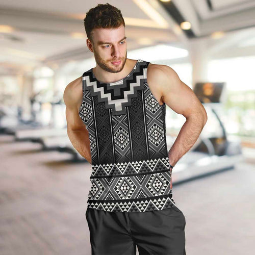 Black Taniko Aotearoa Men Tank Top Niho Taniwha Mix Poutama LT14