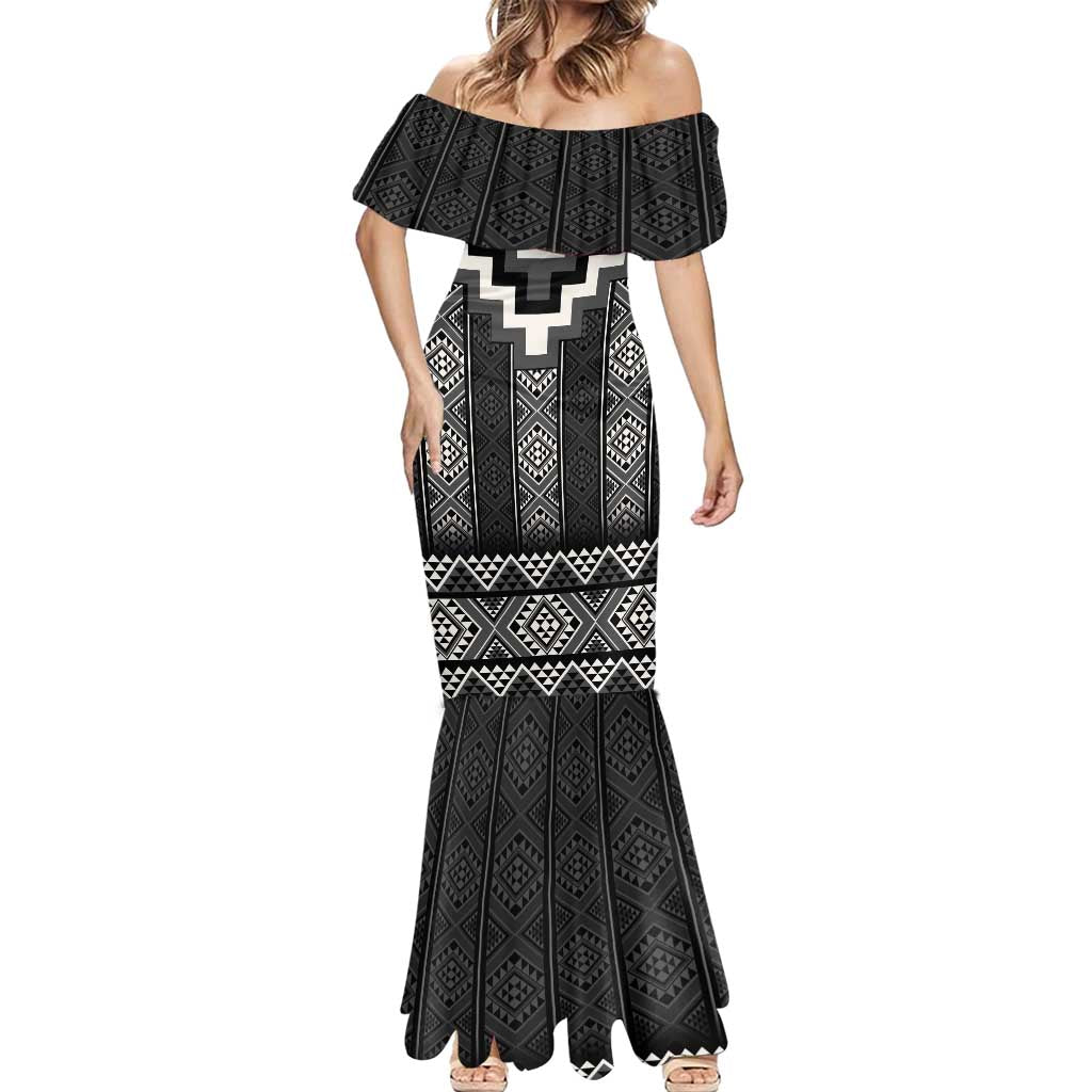 Black Taniko Aotearoa Mermaid Dress Niho Taniwha Mix Poutama LT14