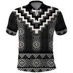 Black Taniko Aotearoa Polo Shirt Niho Taniwha Mix Poutama LT14