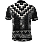 Black Taniko Aotearoa Polo Shirt Niho Taniwha Mix Poutama LT14