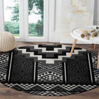 Black Taniko Aotearoa Round Carpet Niho Taniwha Mix Poutama LT14