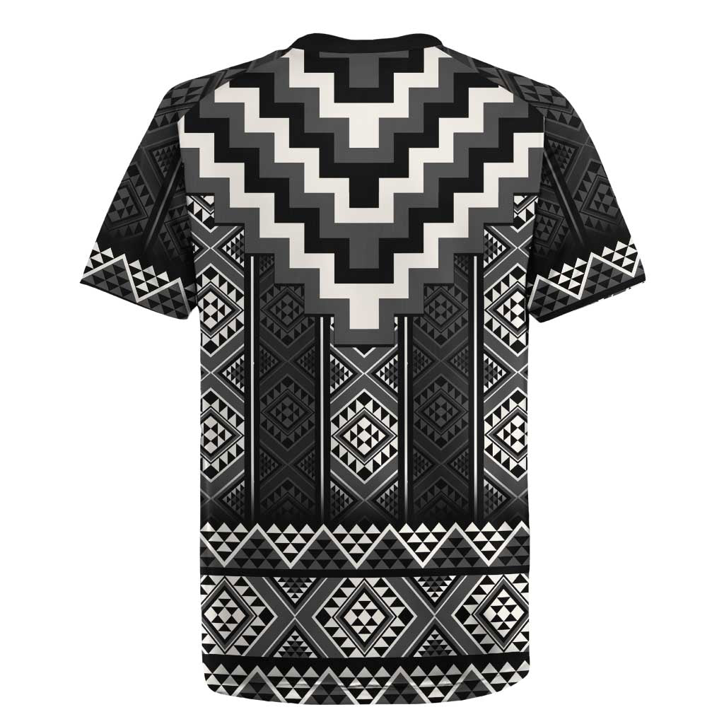 Black Taniko Aotearoa Rugby Jersey Niho Taniwha Mix Poutama LT14