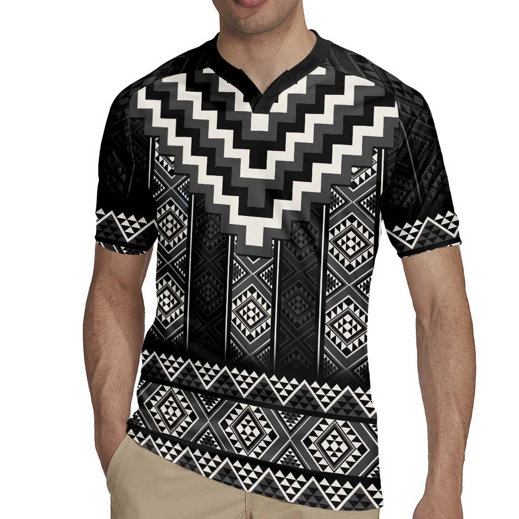 Black Taniko Aotearoa Rugby Jersey Niho Taniwha Mix Poutama LT14