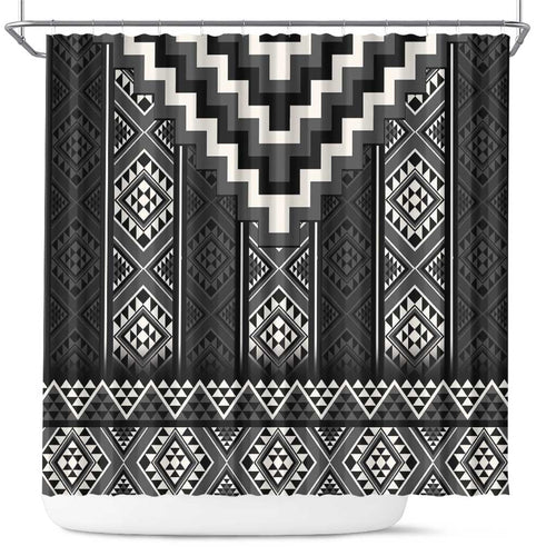 Black Taniko Aotearoa Shower Curtain Niho Taniwha Mix Poutama LT14