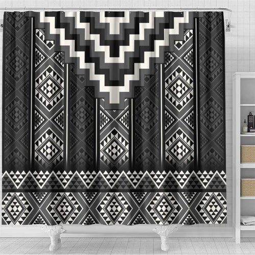 Black Taniko Aotearoa Shower Curtain Niho Taniwha Mix Poutama LT14