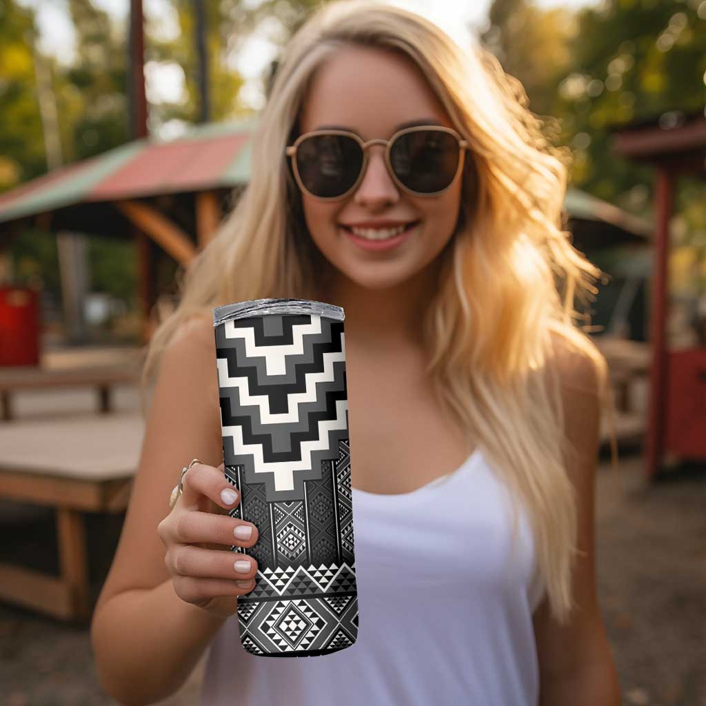 Black Taniko Aotearoa Skinny Tumbler Niho Taniwha Mix Poutama LT14