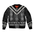 Black Taniko Aotearoa Sleeve Zip Bomber Jacket Niho Taniwha Mix Poutama LT14