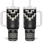 Black Taniko Aotearoa Tumbler With Handle Niho Taniwha Mix Poutama LT14