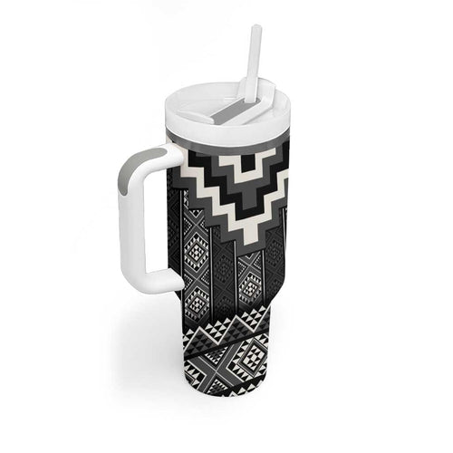 Black Taniko Aotearoa Tumbler With Handle Niho Taniwha Mix Poutama LT14