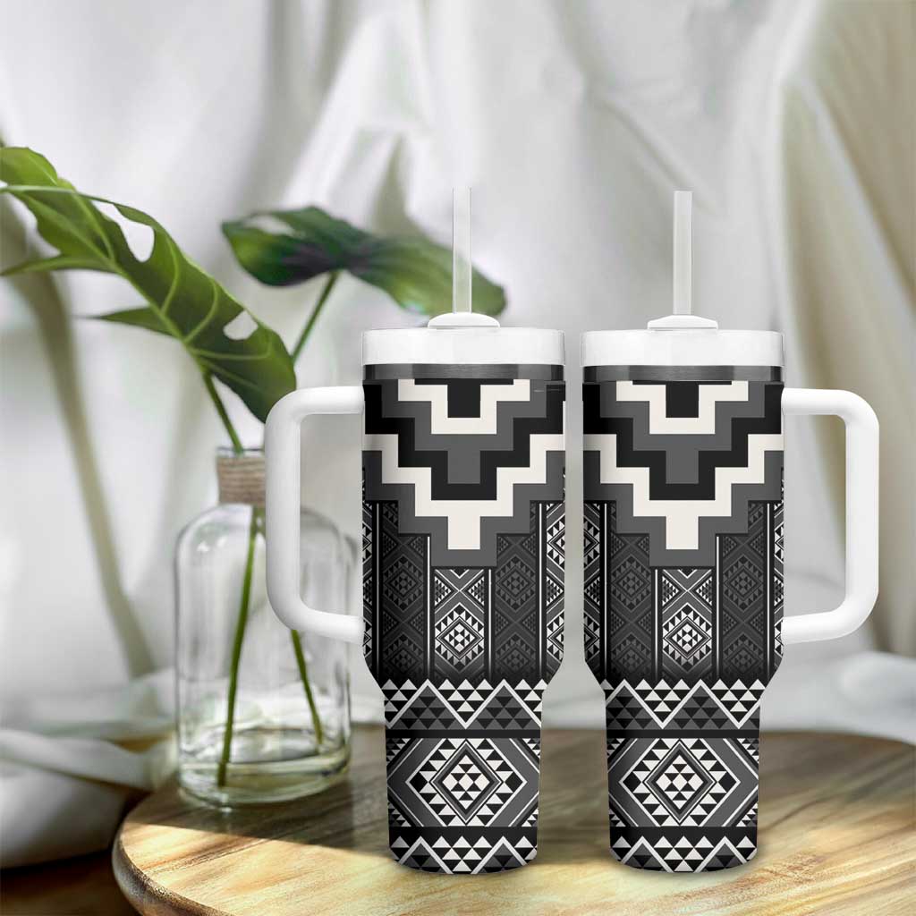 Black Taniko Aotearoa Tumbler With Handle Niho Taniwha Mix Poutama LT14
