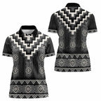 Black Taniko Aotearoa Women Polo Shirt Niho Taniwha Mix Poutama LT14