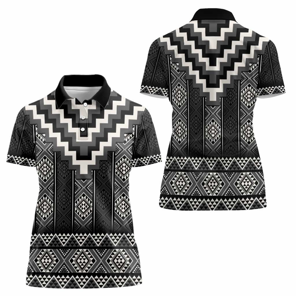 Black Taniko Aotearoa Women Polo Shirt Niho Taniwha Mix Poutama LT14