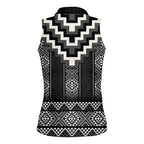 Black Taniko Aotearoa Women Sleeveless Polo Shirt Niho Taniwha Mix Poutama LT14