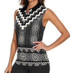 Black Taniko Aotearoa Women Sleeveless Polo Shirt Niho Taniwha Mix Poutama LT14