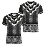 Black Taniko Aotearoa Women V-Neck T-Shirt Niho Taniwha Mix Poutama LT14