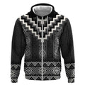Black Taniko Aotearoa Zip Hoodie Niho Taniwha Mix Poutama LT14