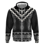 Black Taniko Aotearoa Zip Hoodie Niho Taniwha Mix Poutama LT14