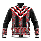 Red Taniko Aotearoa Baseball Jacket Niho Taniwha Mix Poutama LT14