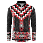 Red Taniko Aotearoa Button Sweatshirt Niho Taniwha Mix Poutama LT14