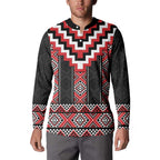 Red Taniko Aotearoa Button Sweatshirt Niho Taniwha Mix Poutama LT14