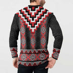 Red Taniko Aotearoa Button Sweatshirt Niho Taniwha Mix Poutama LT14