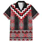 Red Taniko Aotearoa Family Matching Off The Shoulder Long Sleeve Dress and Hawaiian Shirt Niho Taniwha Mix Poutama LT14