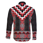 Red Taniko Aotearoa Family Matching Off The Shoulder Long Sleeve Dress and Hawaiian Shirt Niho Taniwha Mix Poutama LT14