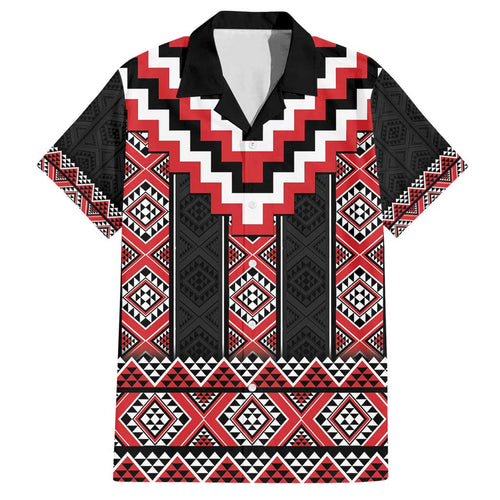 Red Taniko Aotearoa Family Matching Off Shoulder Short Dress and Hawaiian Shirt Niho Taniwha Mix Poutama LT14