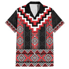 Red Taniko Aotearoa Family Matching Short Sleeve Bodycon Dress and Hawaiian Shirt Niho Taniwha Mix Poutama LT14