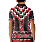 Red Taniko Aotearoa Kid Polo Shirt Niho Taniwha Mix Poutama LT14