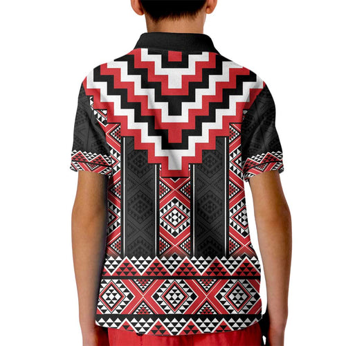 Red Taniko Aotearoa Kid Polo Shirt Niho Taniwha Mix Poutama LT14