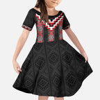 Red Taniko Aotearoa Kid Short Sleeve Dress Niho Taniwha Mix Poutama LT14