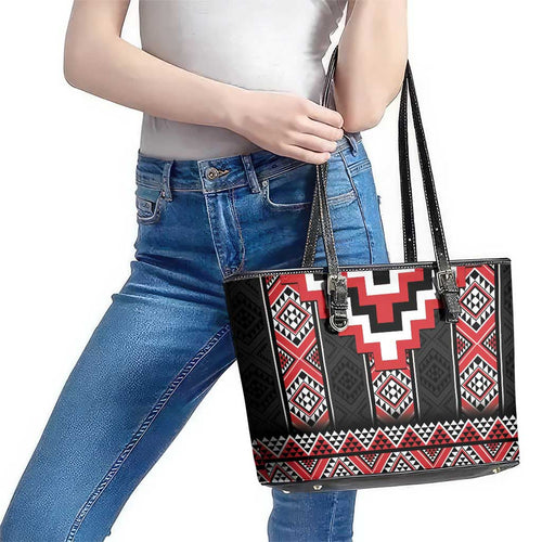 Red Taniko Aotearoa Leather Tote Bag Niho Taniwha Mix Poutama LT14